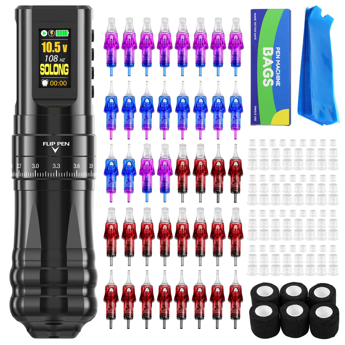 CNC Tattoo Machine Kit E96 7 Stroke Adjustable Wireless Tattoo Machine with 40PCS Cartridges